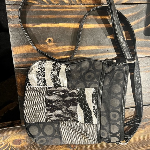 Black Patch Work Shoulder Bag - Picture 1 of 6